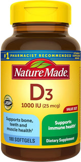 Nature Made Vitamin D3 1000 IU (25 Mcg) Softgel, Dietary Supplement for Bone, Teeth, Muscle and Immune Health Support, 300 Day Supply,300 Count (Pack of 1) - Supply Center USA