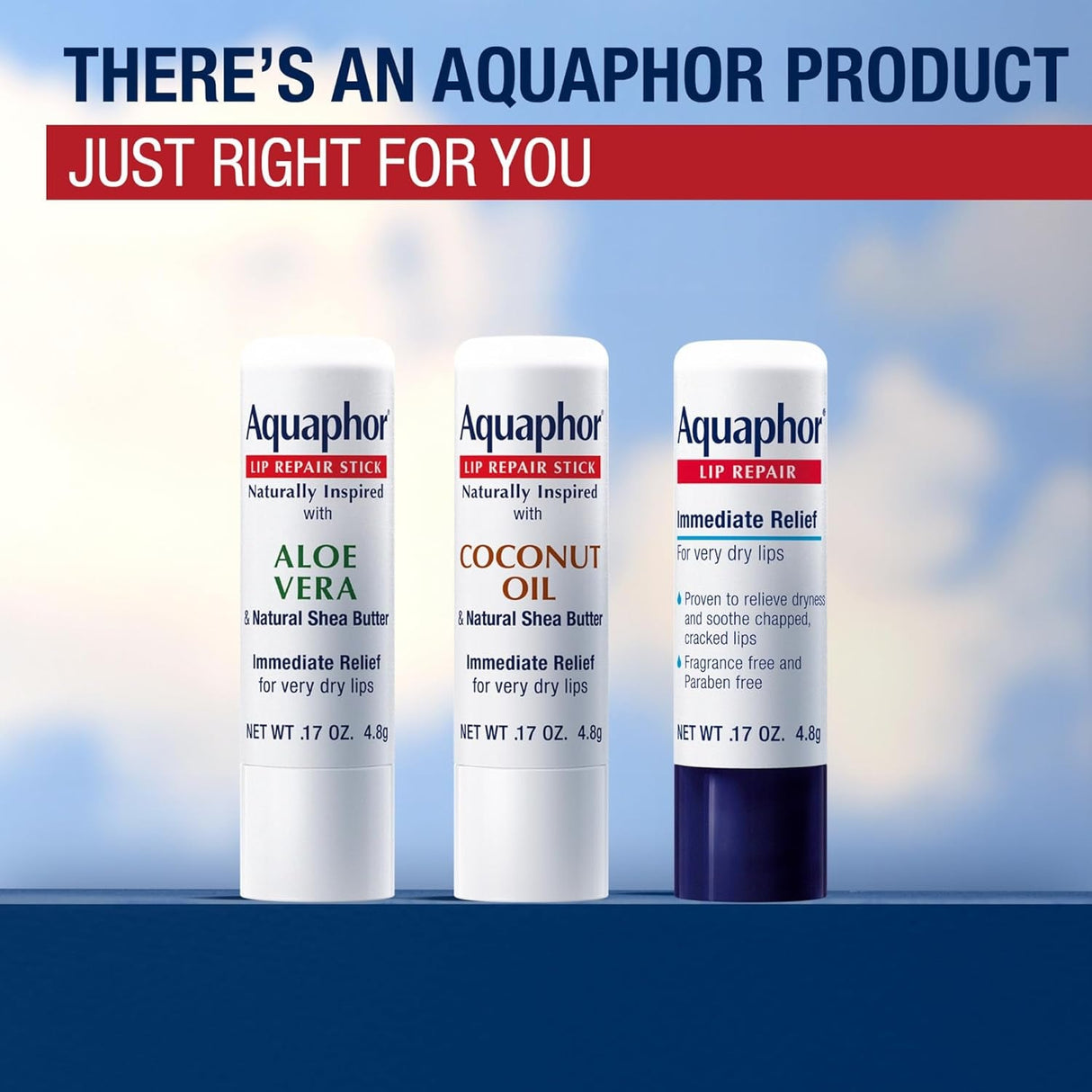 Aquaphor Naturally Inspired Lip Repair Stick with Coconut Oil and Natural Shea Butter, Hydrating Lip Balm Stick Immediately Relieves Dryness and Soothes Chapped Lips, 0.17 Oz Stick