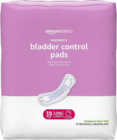 Amazon Basics Women'S Incontinence Pads, Bladder Control & Postpartum, Maximum Absorbency, Unscented, 39 Count, (1 Pack of 39)