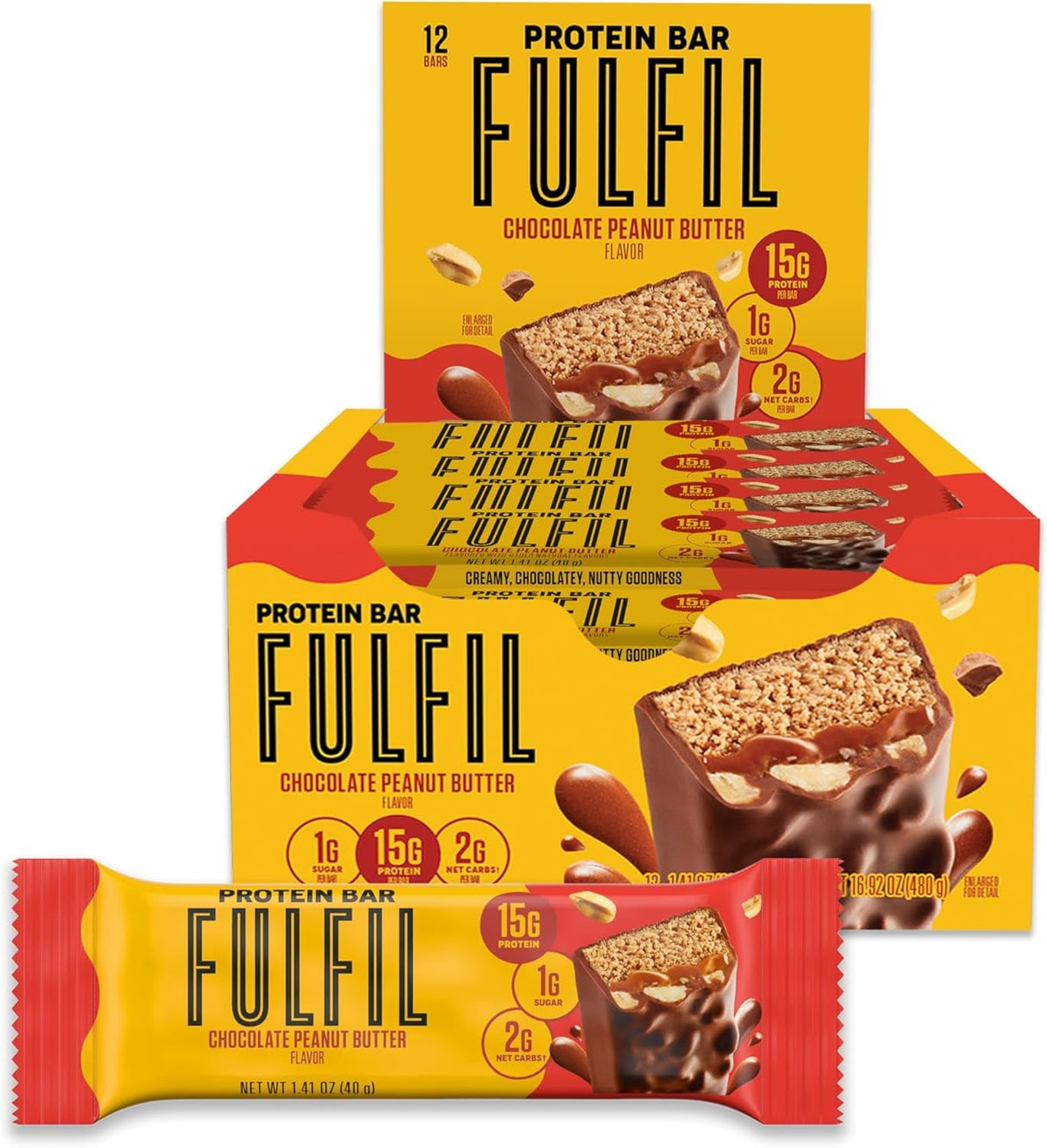 FULFIL Protein Snack Bars, NEW Recipe Chocolate Salted Caramel, 15G Protein, Pantry Staples, 12 Count, Packaging May Vary