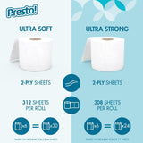 Amazon Brand - Presto! 313 2-Ply Sheet Mega Roll Toilet Paper, Unscented, Ultra-Soft, 12 Rolls (2 Packs of 6), Equivalent to 60 Regular Rolls, White