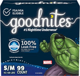 Goodnites Boys' Nighttime Bedwetting Underwear, Size S/M (43-68 Lbs), 44 Ct (2 Packs of 22), Packaging May Vary