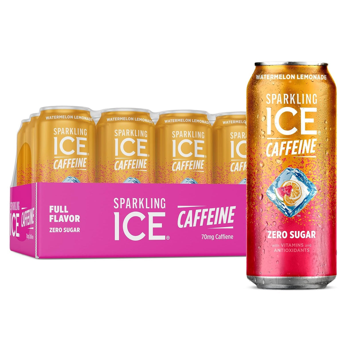 Sparkling Ice Caffeine Black Raspberry Sparkling Water with Caffeine, Zero Sugar, with Antioxidants and Vitamins,16 Fl Oz Cans (Pack of 12)