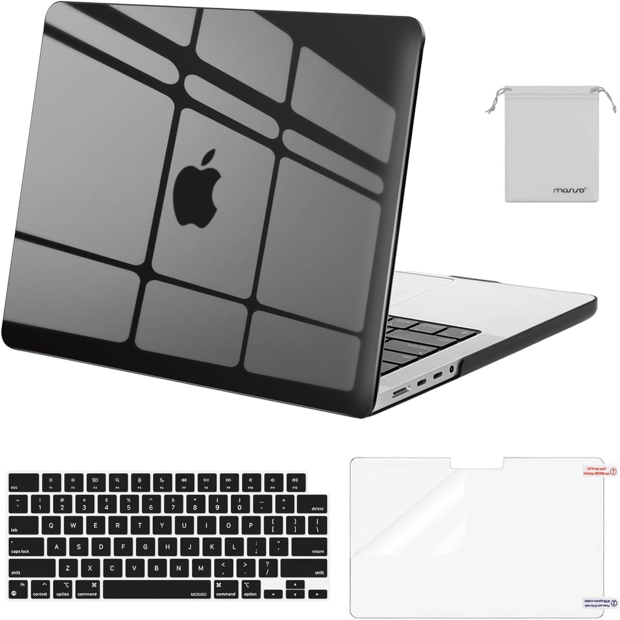 MOSISO Compatible with Macbook Pro 14 Inch Case 2024 2023 2022 2021 M4 M3 M2 M1 Pro Max A3112 A3185 A3401 A2918 A2992 A2779 A2442, Plastic Hard Shell&Keyboard Cover&Screen Film&Pouch, Black