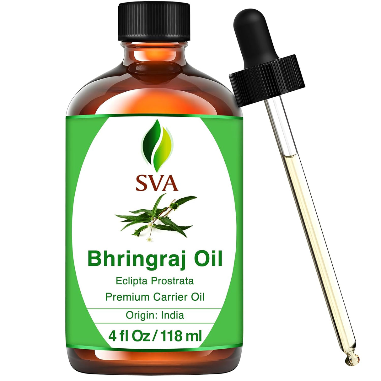 SVA Bhringraj Premium Carrier Oil 4Oz (118Ml) with Dropper for Hair Oiling, Scalp Massage & Skin Care