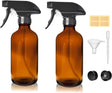 8 Oz Amber Glass Spray Bottles - 2 Pack Empty Refillable Bottle for Cleaning Solutions,Hair Care,Essential Oils, Plants - Durable Nozzle,With Labels &Funnel, Dropper