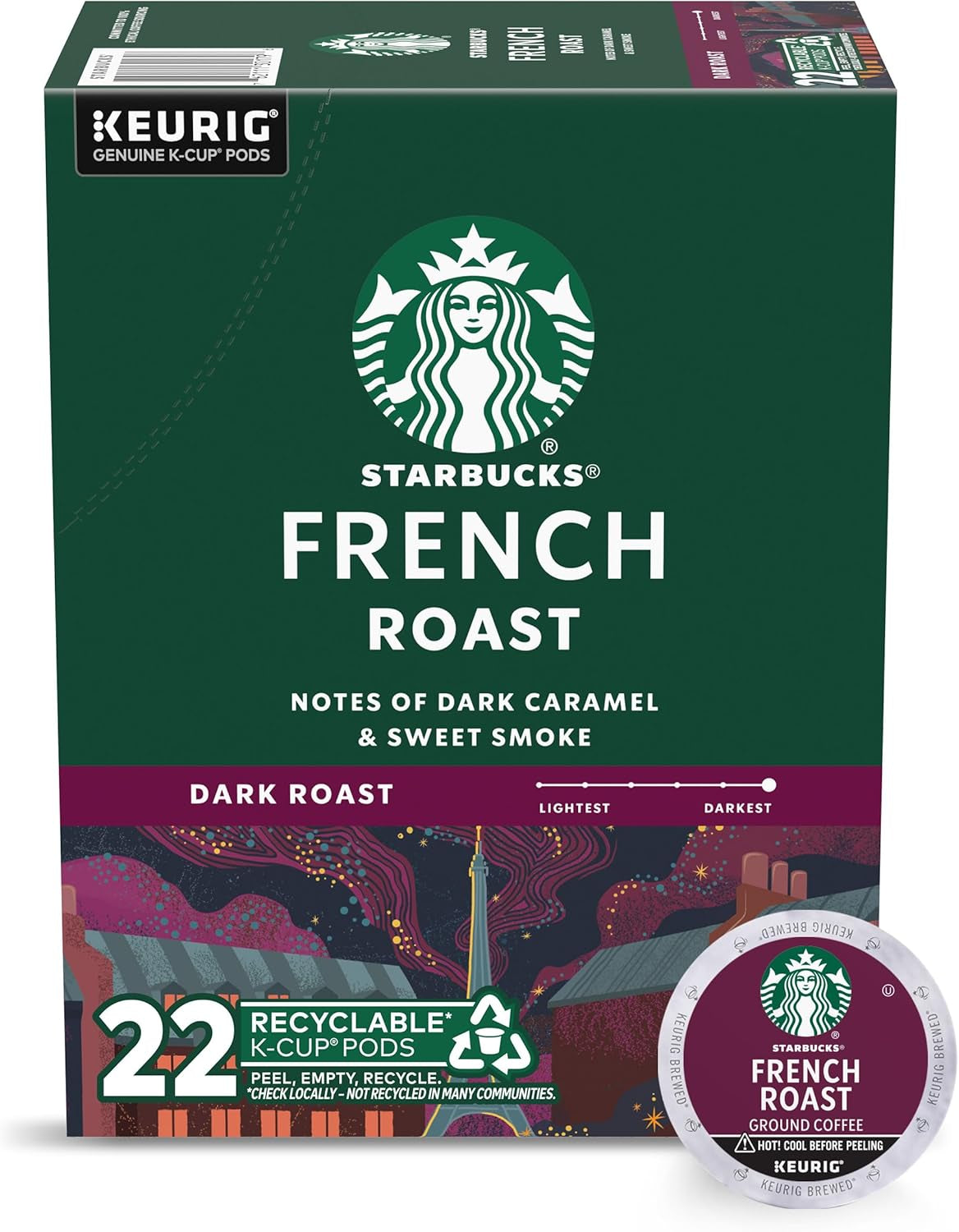 Starbucks K-Cup Coffee Pods, Dark Roast Coffee, French Roast for Keurig Brewers, 100% Arabica, 4 Boxes (96 Pods Total)