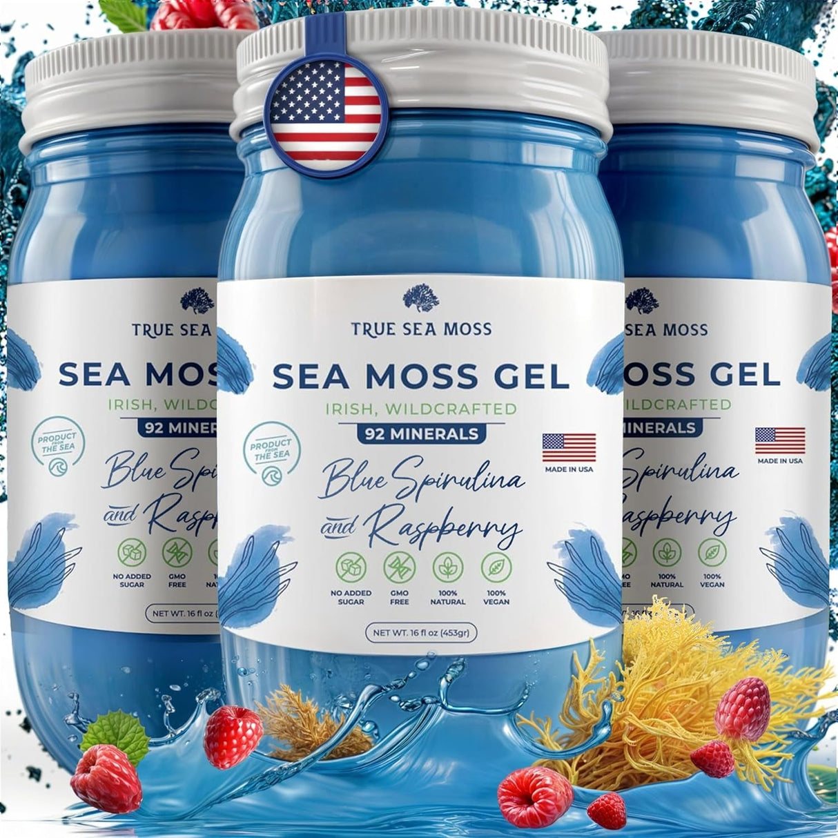 Trueseamoss Wildcrafted Irish Sea Moss Gel –7 Flavors- Nutritious Raw Seamoss Rich in Minerals, Proteins & Vitamins – Antioxidant Health Sea Moss, Vegan Made in USA (MANGO/PINEAPPLE, 1)