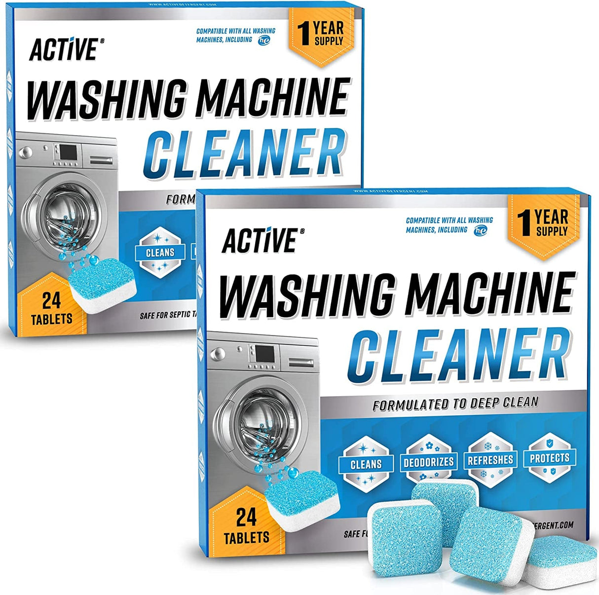 Washing Machine Cleaner Descaler 24 Pack - Deep Cleaning Tablets for HE Front Loader & Top Load Washer, Septic Safe Eco-Friendly Deodorizer, Clean inside Drum and Laundry Tub Seal - 12 Month Supply