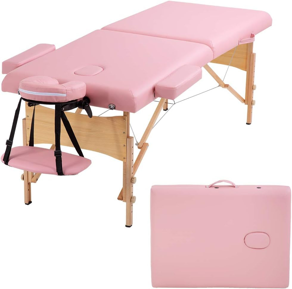 Bestmassage Massage Table Portable Massage Bed Lash Bed 28 in Wide Spa Bed Hight Adjustable 2 Fold Spa Bed Facial Cradle Salon Bed with Non-Woven Bag for Spa Footmassage Facial Carespa Tattoo