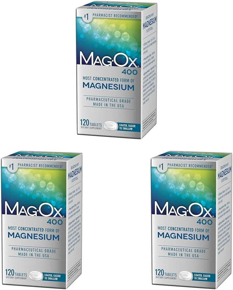 Mag-Ox 400 Magnesium Supplement, Pharmaceutical Grade Magnesium Oxide, Most Concentrated Form of Magnesium, 483Mg, 240 Tablets (2 Packs of 120 Tablets)