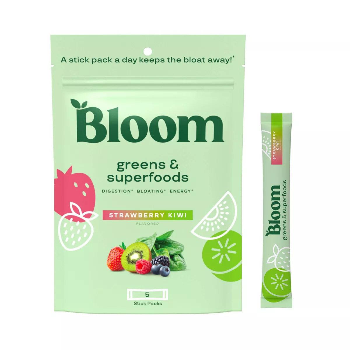 BLOOM NUTRITION Greens and Superfoods Powder Stick Pack - Strawberry Kiwi - 5Ct - Supply Center USA