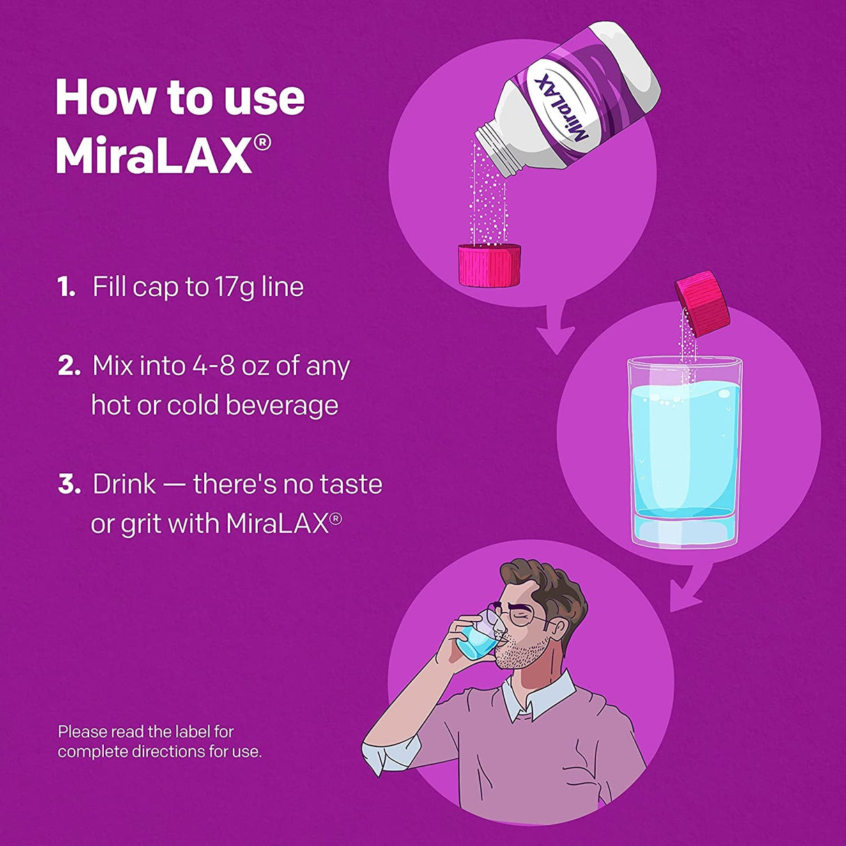 Miralax Gentle Constipation Relief Laxative Powder, Stool Softener with PEG 3350, Works Naturally with Water in Your Body, No Harsh Side Effects, Osmotic Laxative, 45 Dose