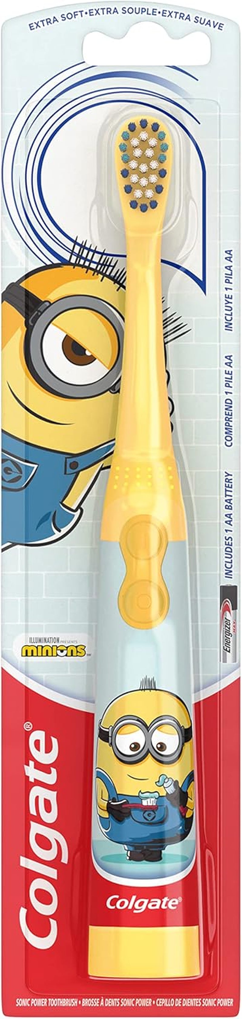 Colgate Kids Battery Powered Toothbrush, Kids Battery Toothbrush with Included AA Battery, Extra Soft Bristles, Flat-Laying Handle to Prevent Rolling, Bluey Toothbrush, 1 Pack