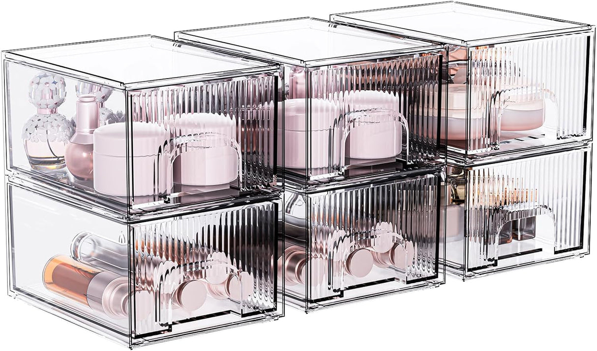 ZHIAI Stackable Storage Box, Acrylic Organizer, Cosmetic Organizer for Cosmetics and Beauty Products for Dressers, Bathrooms, Cabinets, Bedrooms and Home Organization 4 Piece Set