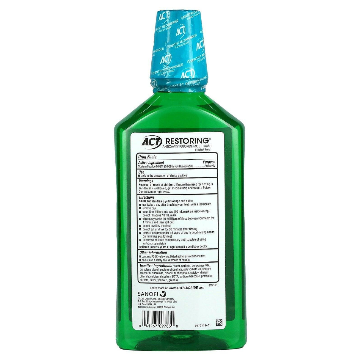Act, Restoring Anticavity Fluoride Mouthwash, Alcohol Free, Mint Burst, 33.8 fl oz (1 L) - Supply Center USA