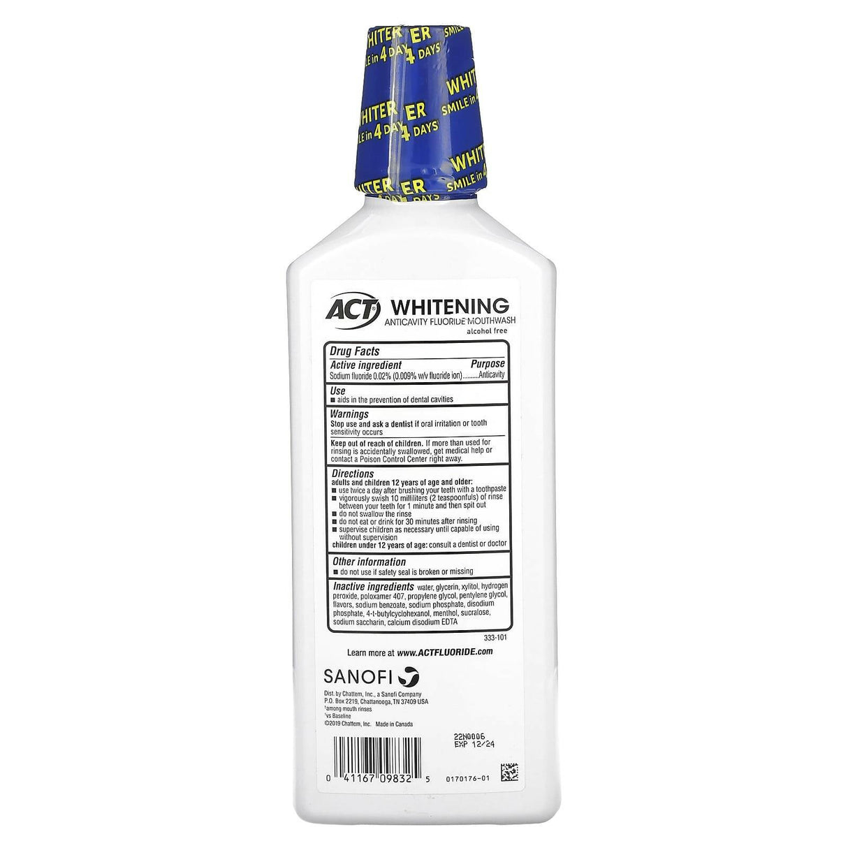 Act, Whitening Anticavity Fluoride Mouthwash, Alcohol Free, Gentle Mint, 16.9 fl oz (500 ml) - Supply Center USA