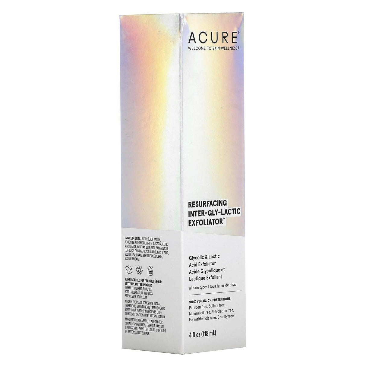 ACURE, Resurfacing, Inter-Gly-Lactic Exfoliator, 4 fl oz (118 ml) - Supply Center USA