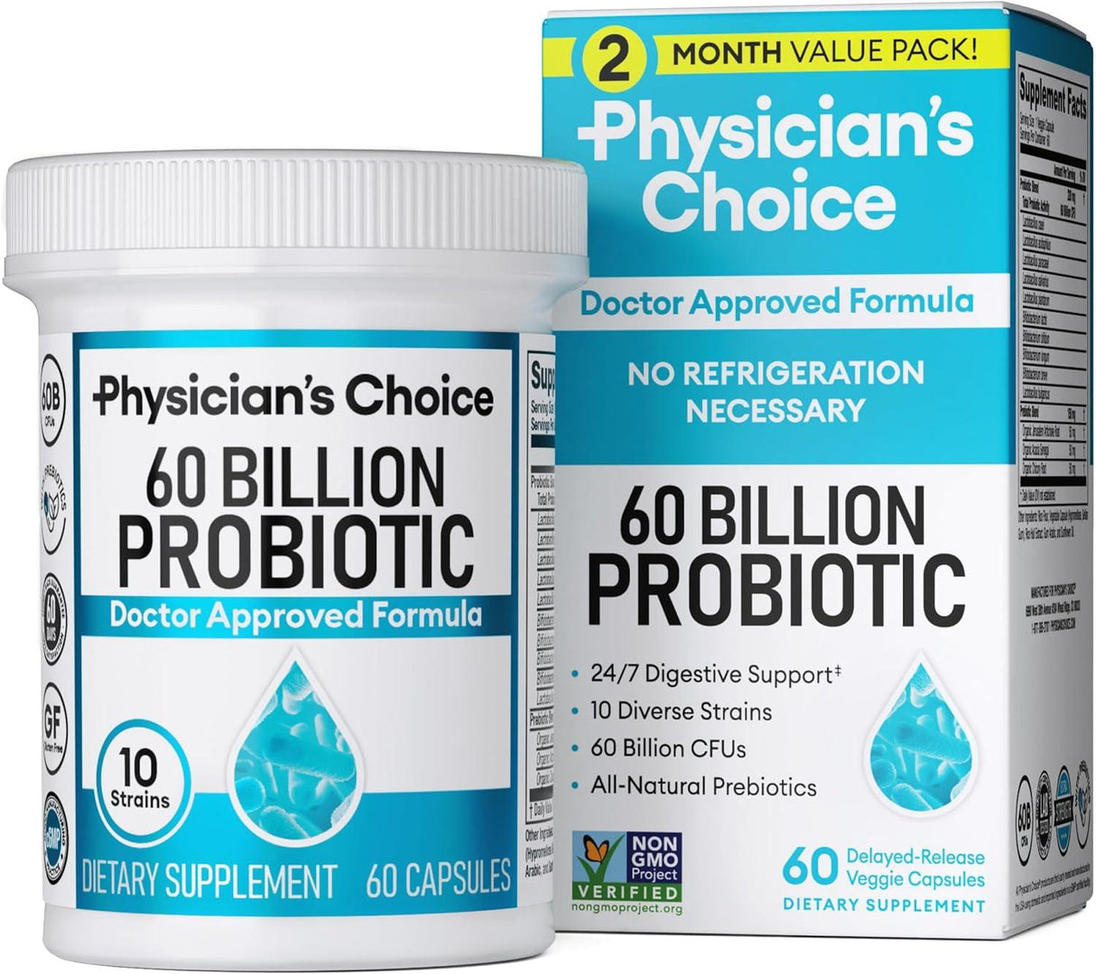 Physician'S Choice Probiotics 60 Billion CFU - 10 Strains + Organic Prebiotics - Immune, Digestive & Gut Health - Supports Occasional Constipation, Diarrhea, Gas & Bloating - for Women & Men - 30Ct - Supply Center USA