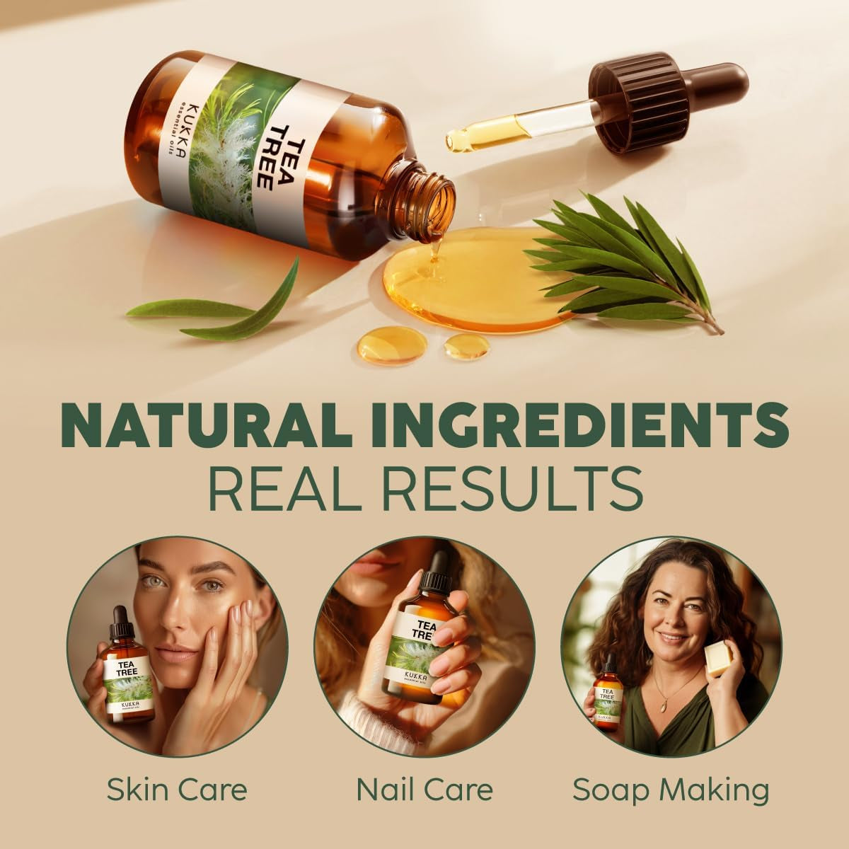 Kukka Tea Tree Oil for Skin, Healthy Hair & Toenails - Huge 4 Fl Oz - 100% Pure Natural Australian Tea Tree Essential Oil - Experience Therapeutic Melaleuca Oil for Scalp, Nails & Soap Making Scent