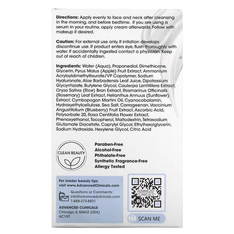 Advanced Clinicals, 1000X Boost Hyaluronic, Extra Dry Skin Gel Cream, Fragrance Free, 2 fl. oz. (59 ml) - Supply Center USA