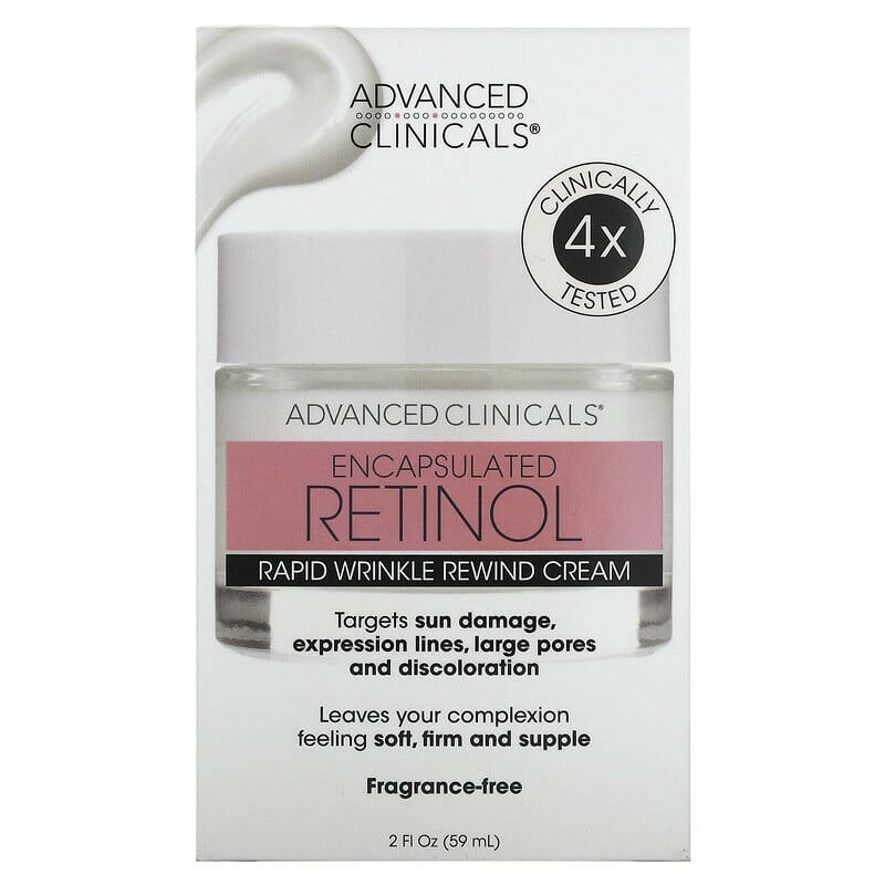 Advanced Clinicals, Encapsulated Retinol, Rapid Wrinkle Rewind Cream, Fragrance Free, 2 fl oz (59 ml) - Supply Center USA