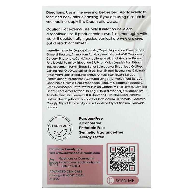 Advanced Clinicals, Encapsulated Retinol, Rapid Wrinkle Rewind Cream, Fragrance Free, 2 fl oz (59 ml) - Supply Center USA