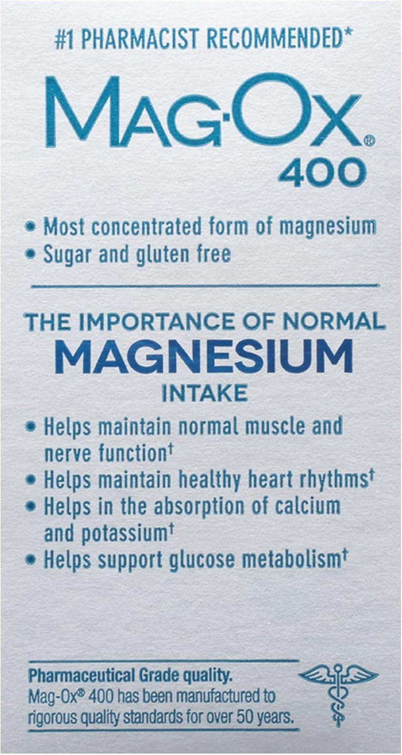 Mag-Ox 400 Magnesium Supplement, Pharmaceutical Grade Magnesium Oxide, Most Concentrated Form of Magnesium, 483Mg, 240 Tablets (2 Packs of 120 Tablets)