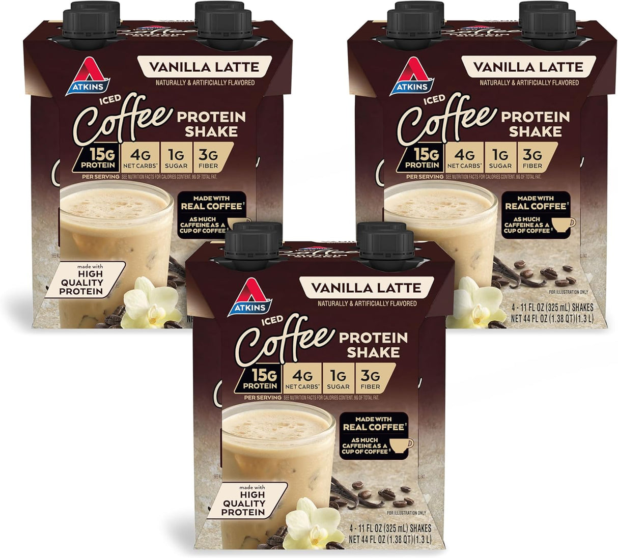 Atkins Mocha Latte Iced Coffee Protein Shake, 15G Protein, Low Glycemic, 4G Net Carb, 1G Sugar, Keto Friendly.