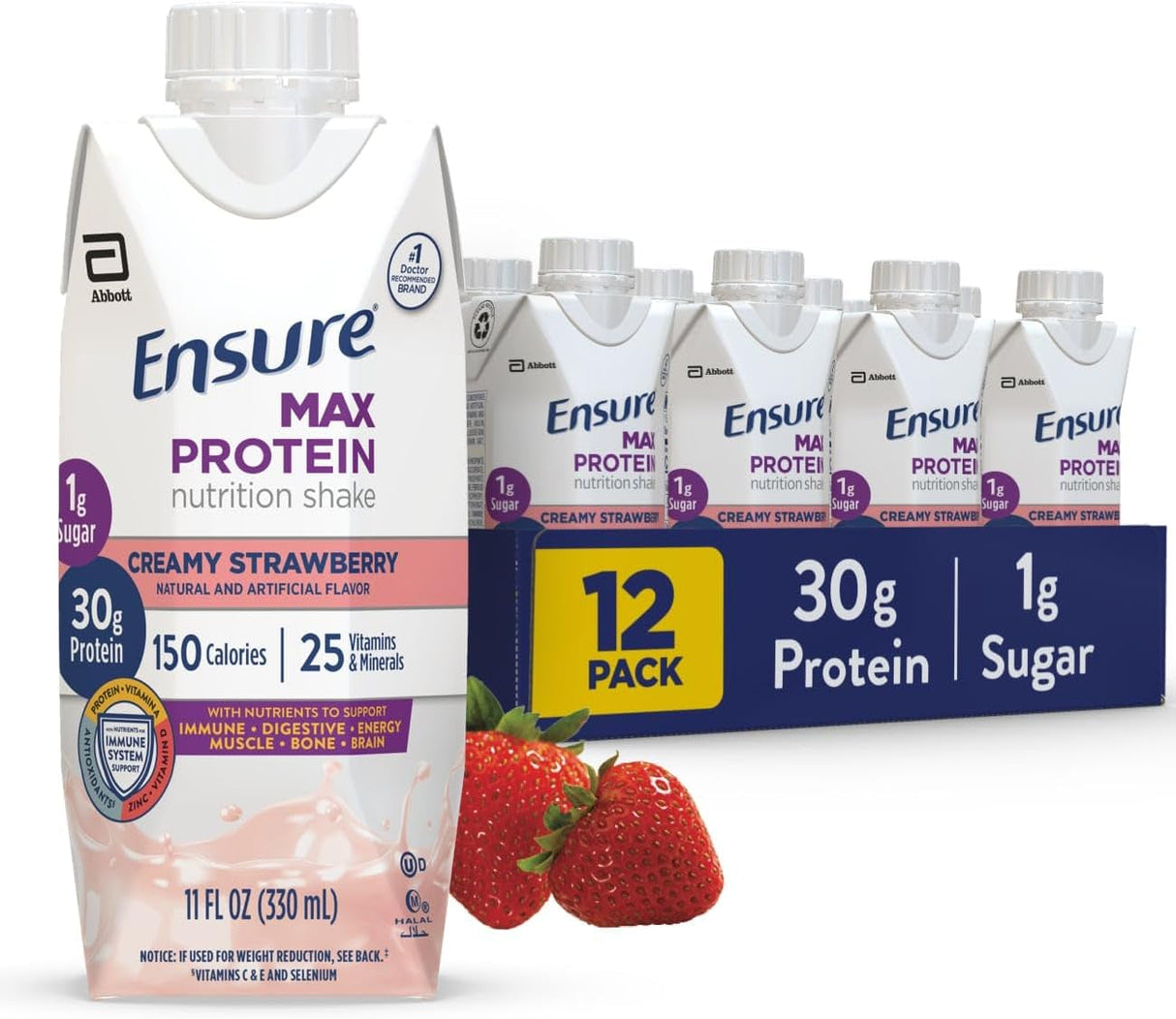 Ensure Max Protein Shake | Milk Chocolate | Ready to Drink | 30G Protein for Muscle Building | 1G Sugar, 4G Fiber | 11 Fl Oz - 12 Pack