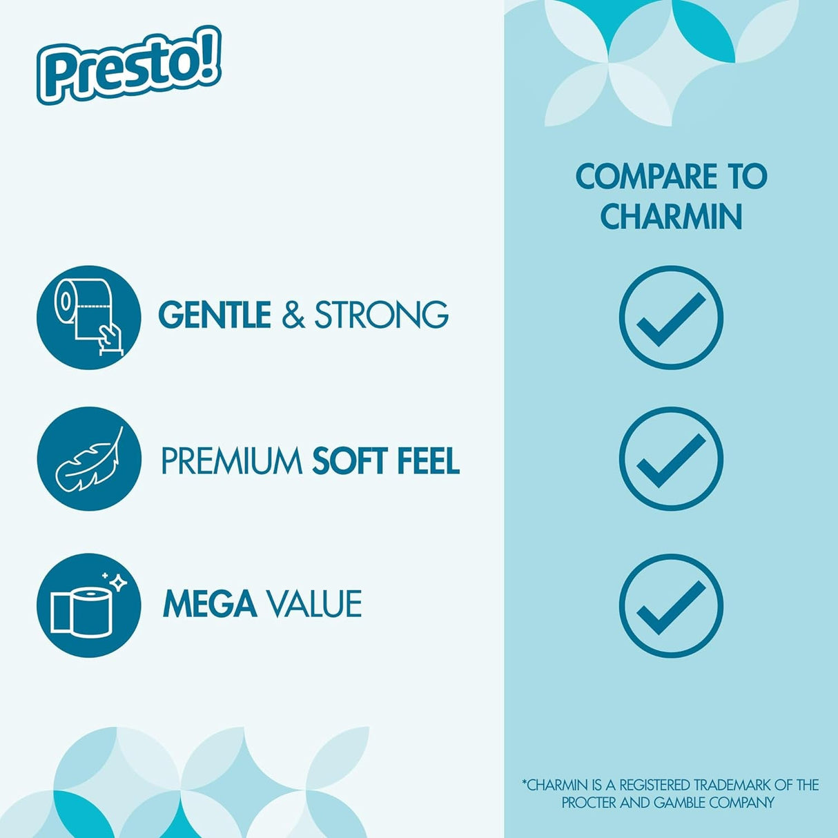 Amazon Brand - Presto! 313 2-Ply Sheet Mega Roll Toilet Paper, Unscented, Ultra-Soft, 12 Rolls (2 Packs of 6), Equivalent to 60 Regular Rolls, White