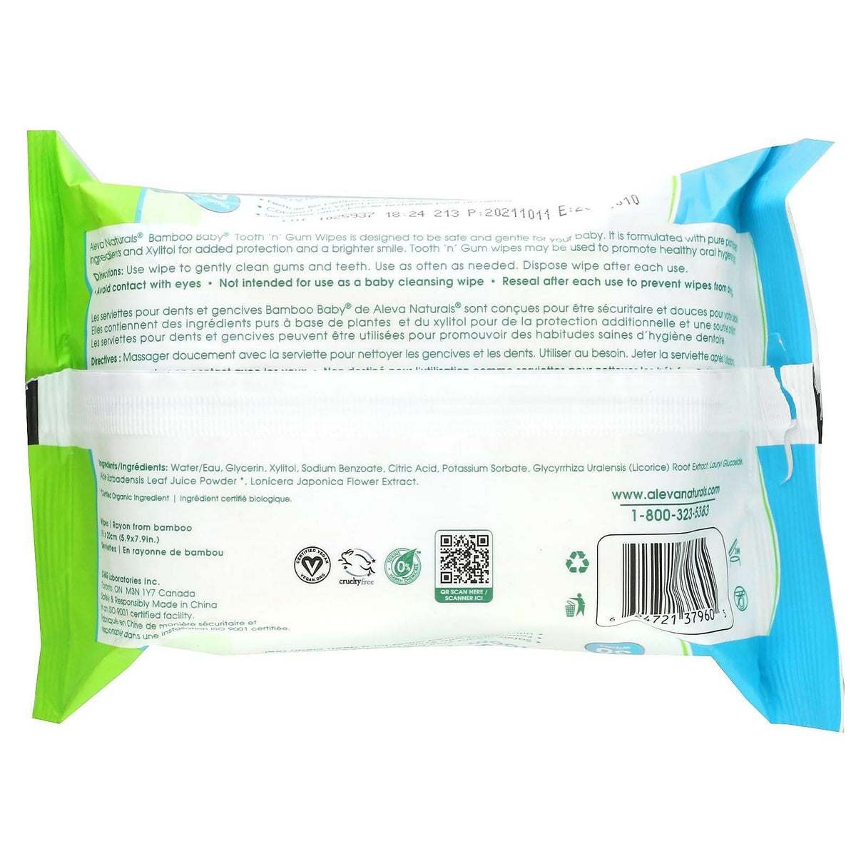 Aleva Naturals, Bamboo Baby, Tooth 'n' Gum Wipes, 30 Wipes - Supply Center USA