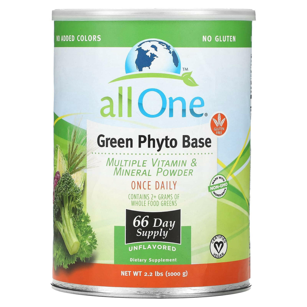 All One, Nutritech, Green Phyto Base, Multiple Vitamin & Mineral Powder, Unflavored, 2.2 lbs (1,000 g) - Supply Center USA