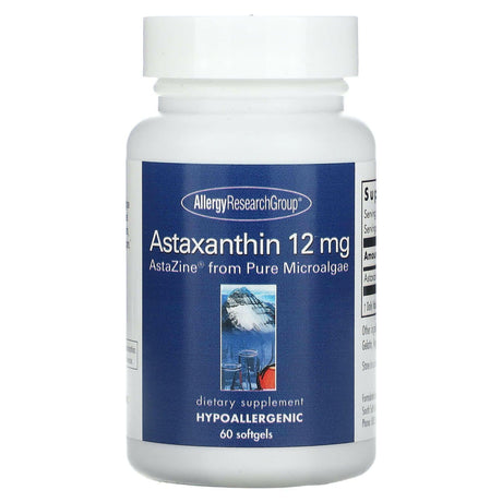 Allergy Research Group, Astaxanthin , AstaZine from Pure Microalgae, 12 mg, 60 softgels - Supply Center USA