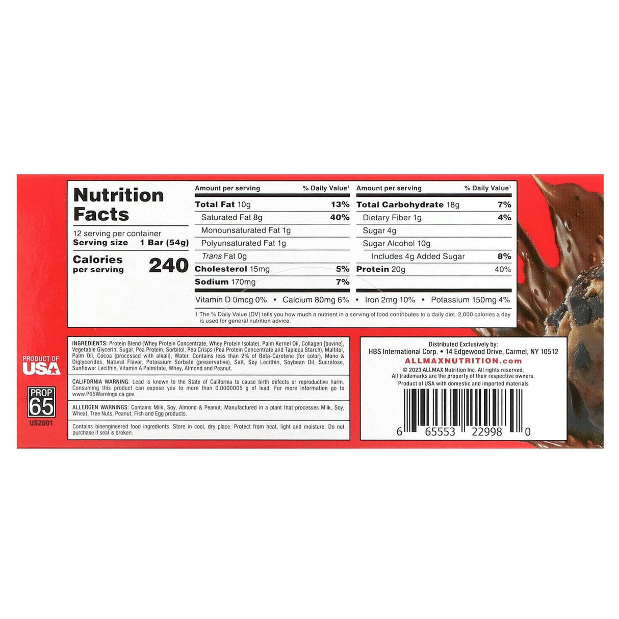 ALLMAX, Hexapro Protein Bar, Chocolate Chip Cookie Dough, 12 Bars, 1.9 oz (54 g) Each - Supply Center USA
