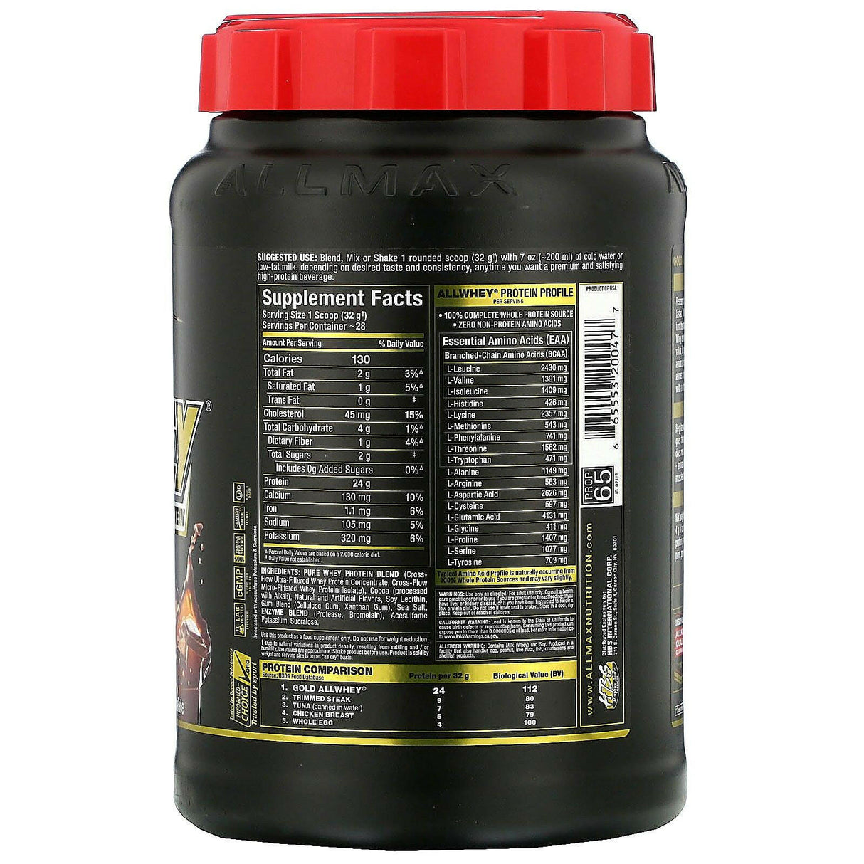ALLMAX Nutrition, AllWhey Gold, 100% Whey Protein + Premium Whey Protein Isolate, Chocolate, 2 lbs (907 g) - Supply Center USA