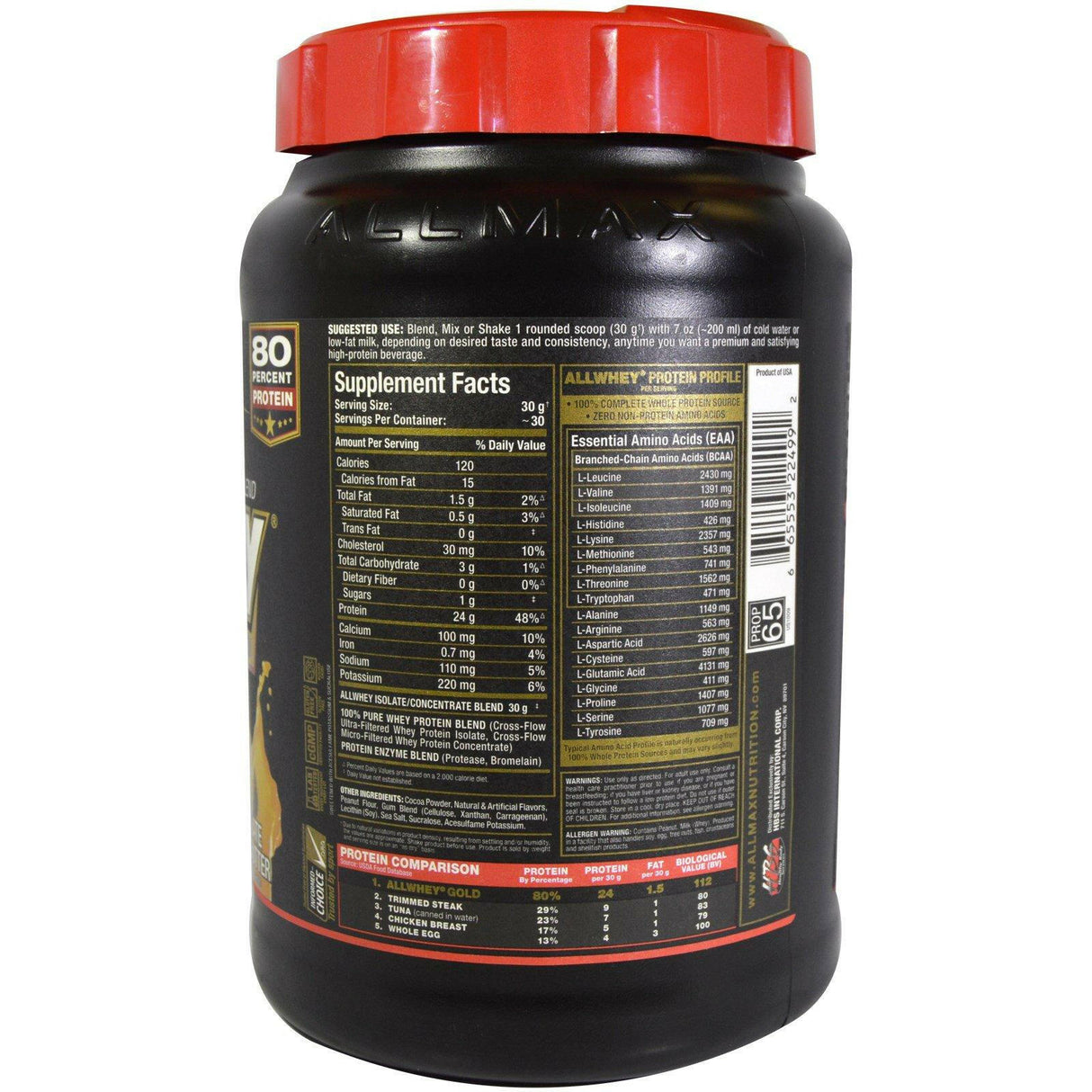 ALLMAX Nutrition, AllWhey Gold, 100% Whey Protein + Premium Whey Protein Isolate, Chocolate Peanut Butter, 2 lbs (907 g) - Supply Center USA