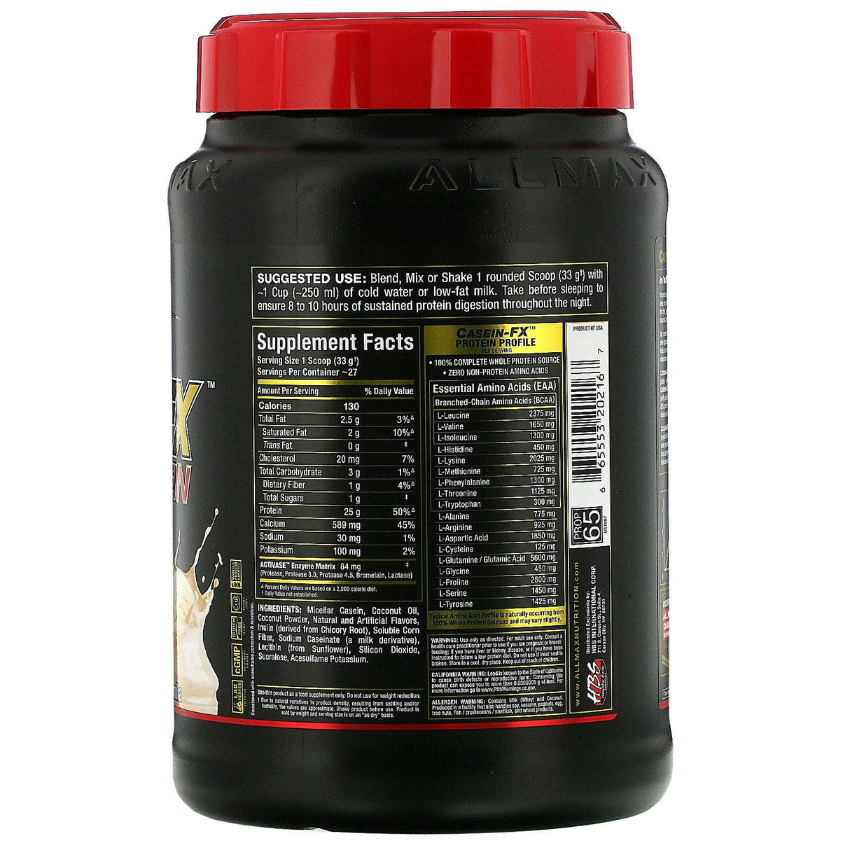 ALLMAX Nutrition, CaseinFX, 100% Casein Micellar Protein, Vanilla, 2 lbs. (907 g) - Supply Center USA