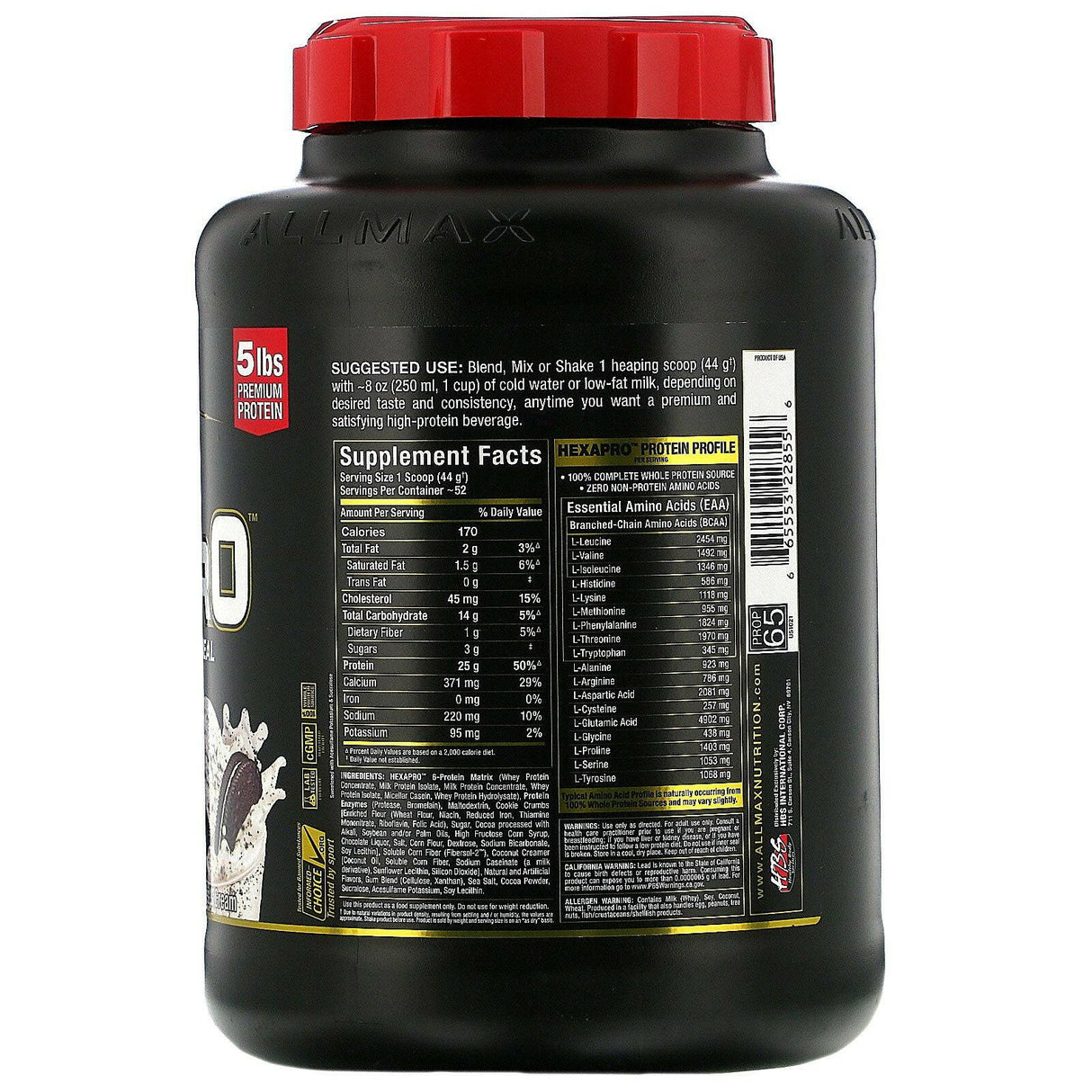 ALLMAX Nutrition, Hexapro, High-Protein Lean Meal, Cookies & Cream, 5 lbs (2.27 kg) - Supply Center USA