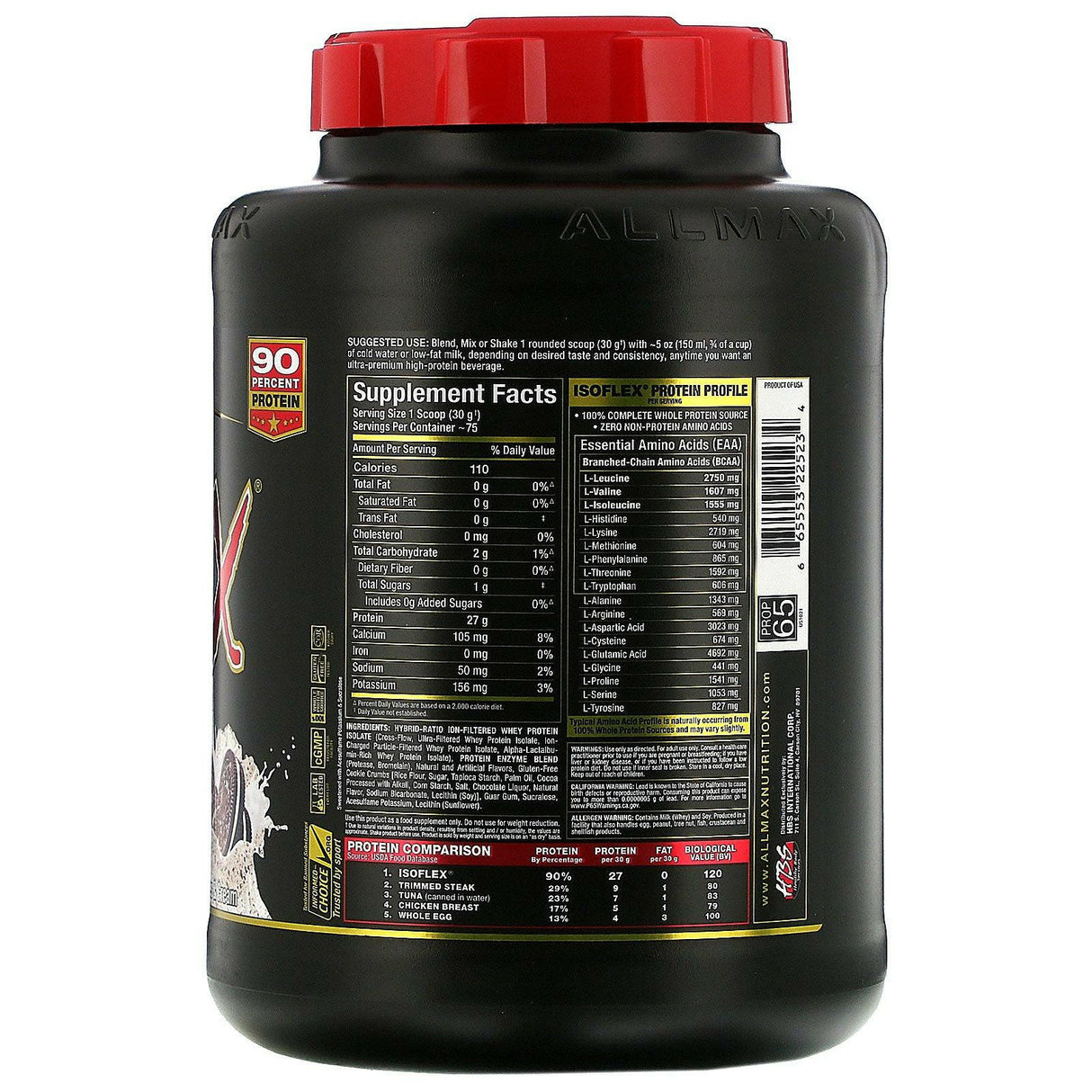 ALLMAX Nutrition, Isoflex, 100% Pure Whey Protein Isolate (WPI Ion-Charged Particle Filtration), Cookies & Cream, 5 lb (2.27 kg) - Supply Center USA