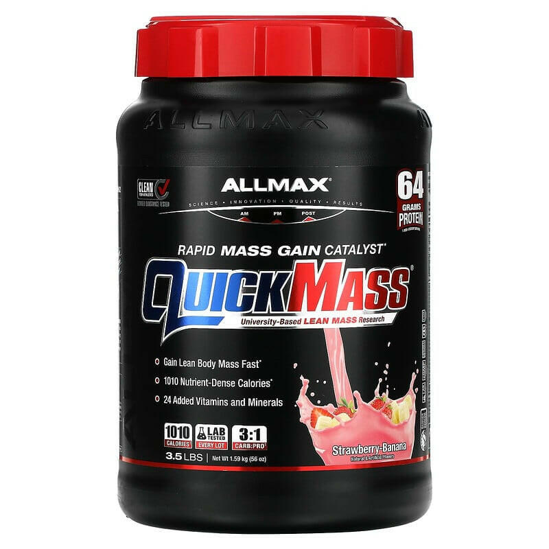 ALLMAX, QuickMass, Rapid Mass Gain Catalyst, Strawberry-Banana, 3.5 lbs (1.59 kg) - Supply Center USA