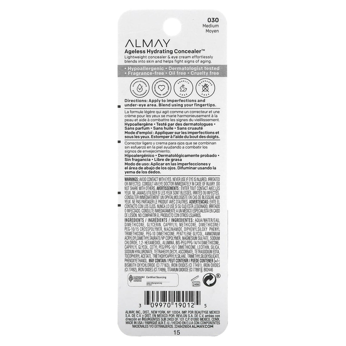 Almay, Ageless Hydrating Concealer, 030 Medium, 0.37 fl oz (11 ml) - Supply Center USA