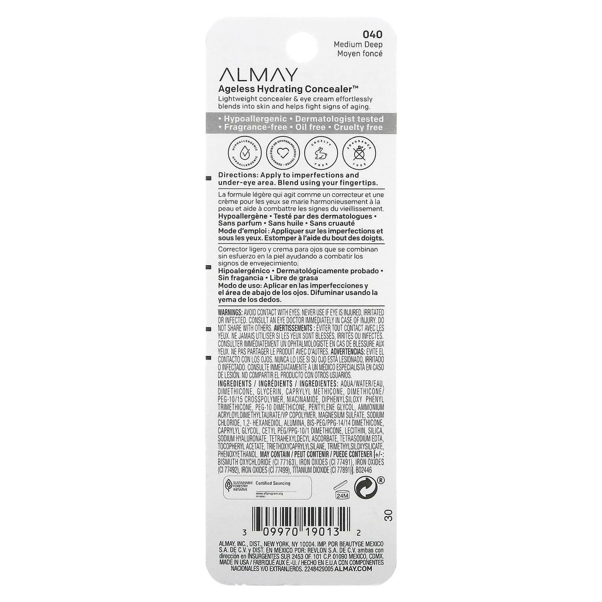 Almay, Ageless Hydrating Concealer, 040 Medium Deep, 0.37 fl oz (11 ml) - Supply Center USA