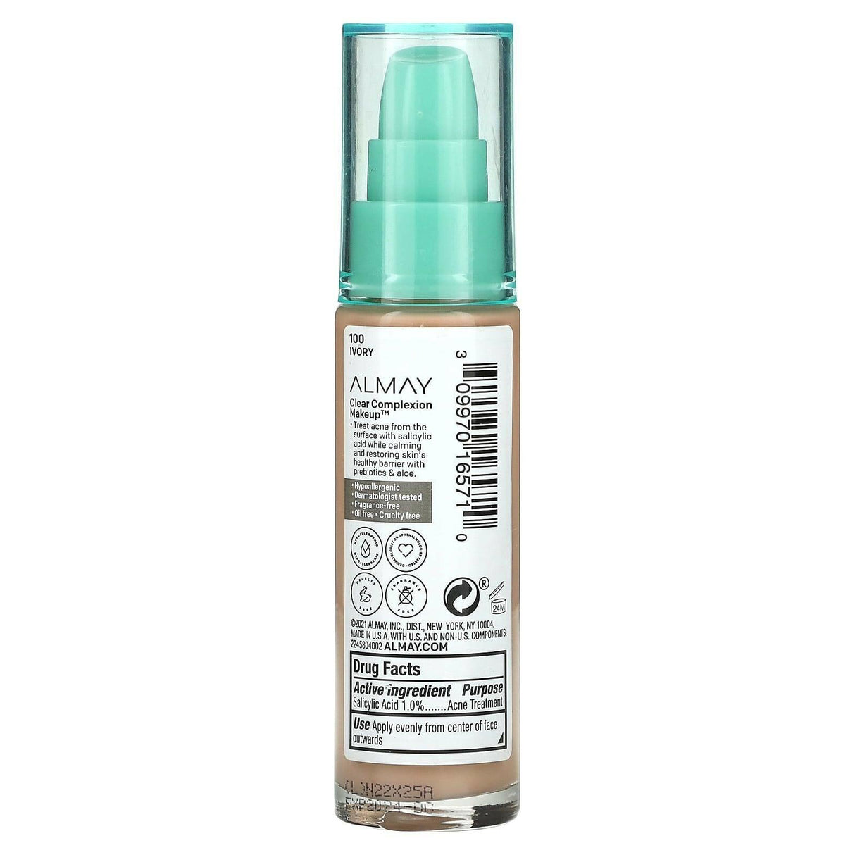 Almay, Clear Complexion Makeup, 100 Ivory, 1 fl oz (30 ml) - Supply Center USA