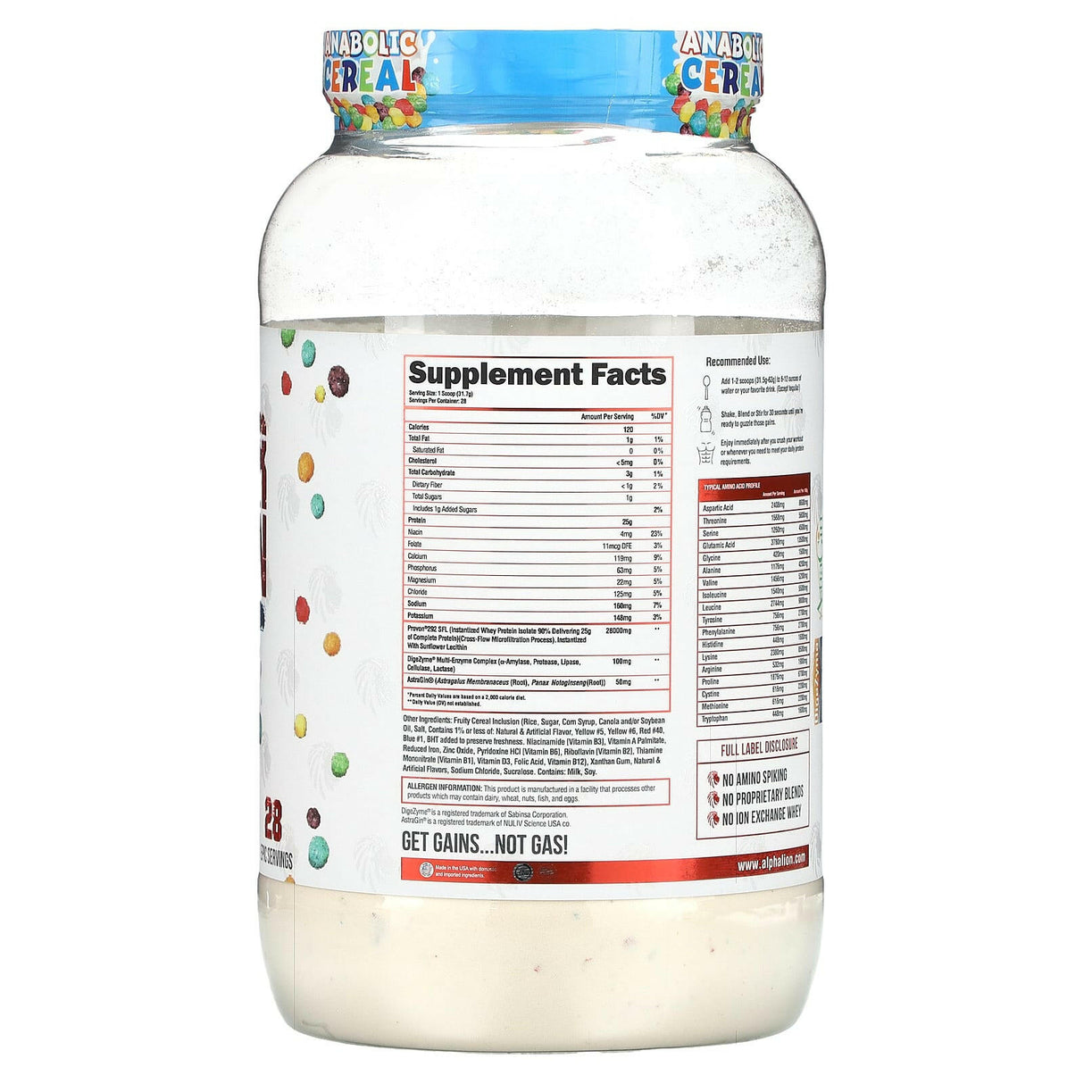 ALPHA LION, SuperHuman Protein, Anabolic Cereal, Rainbow Cereal, 1.95 lbs (886.2 g) - Supply Center USA