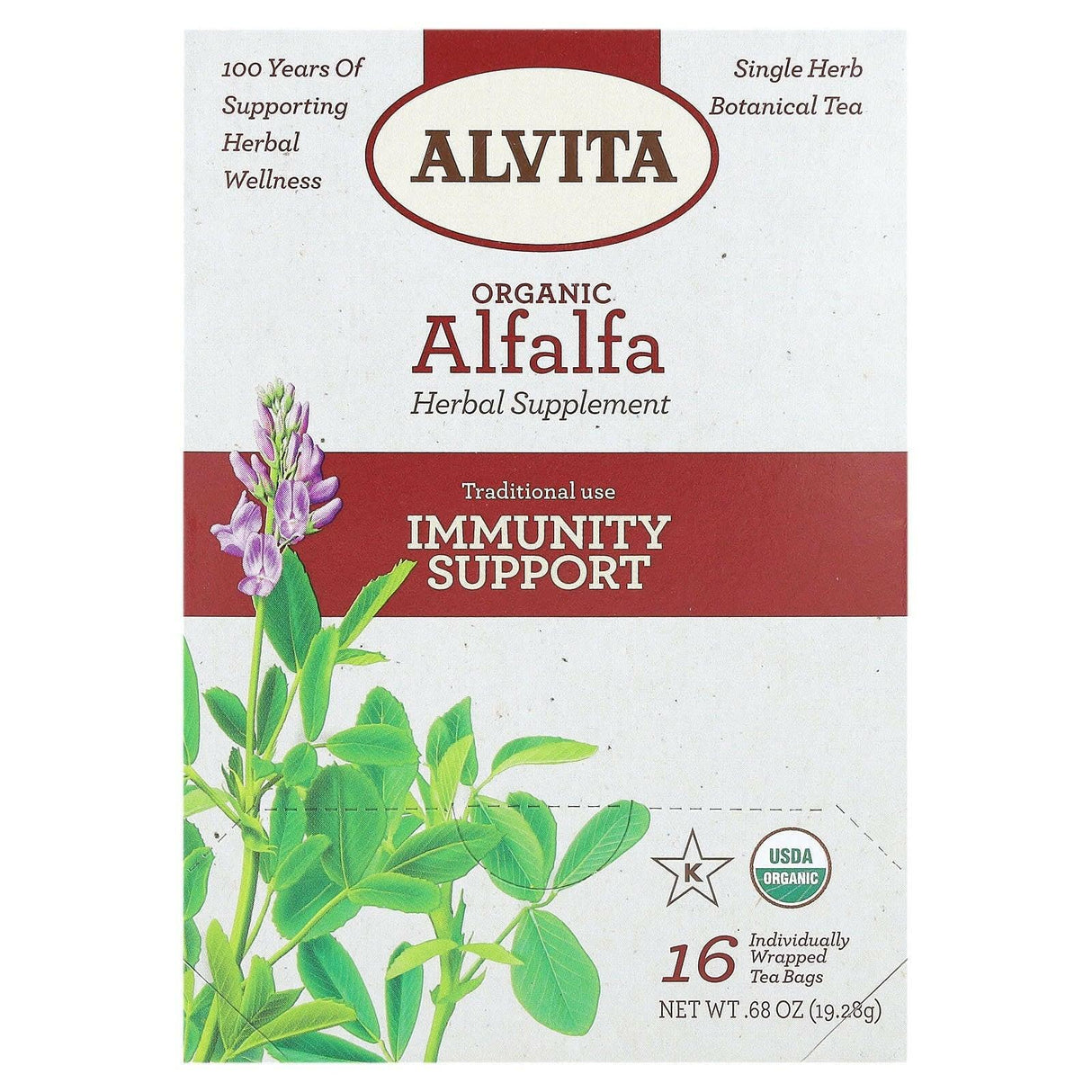 Alvita Teas, Organic Alfalfa Botanical Tea, Caffeine Free, 16 Individually Wrapped Tea Bags, 0.68 oz (19.28 g) - Supply Center USA