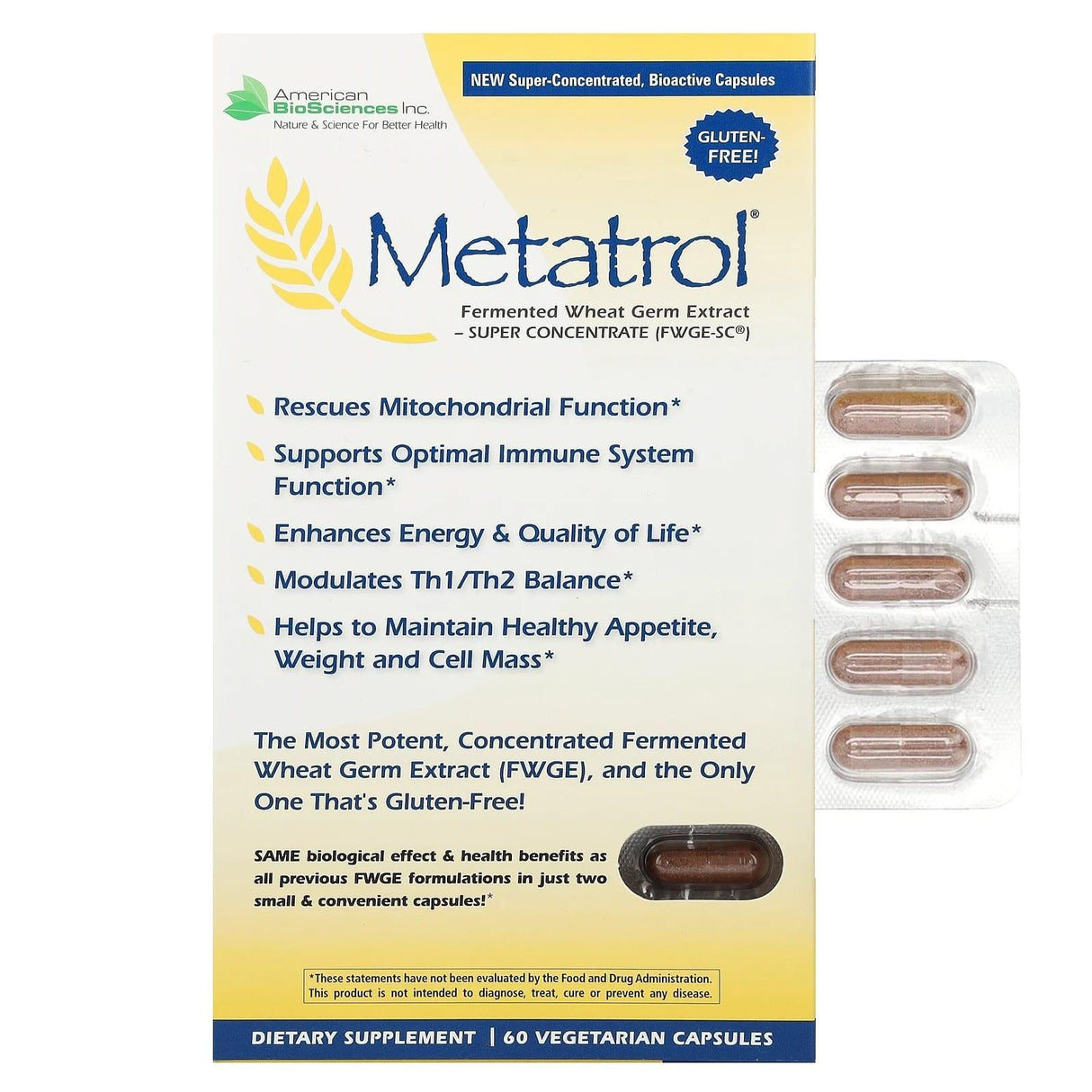 American Biosciences, Metatrol®, Fermented Wheat Germ Extract, 60 Vegetarian Capsules - Supply Center USA