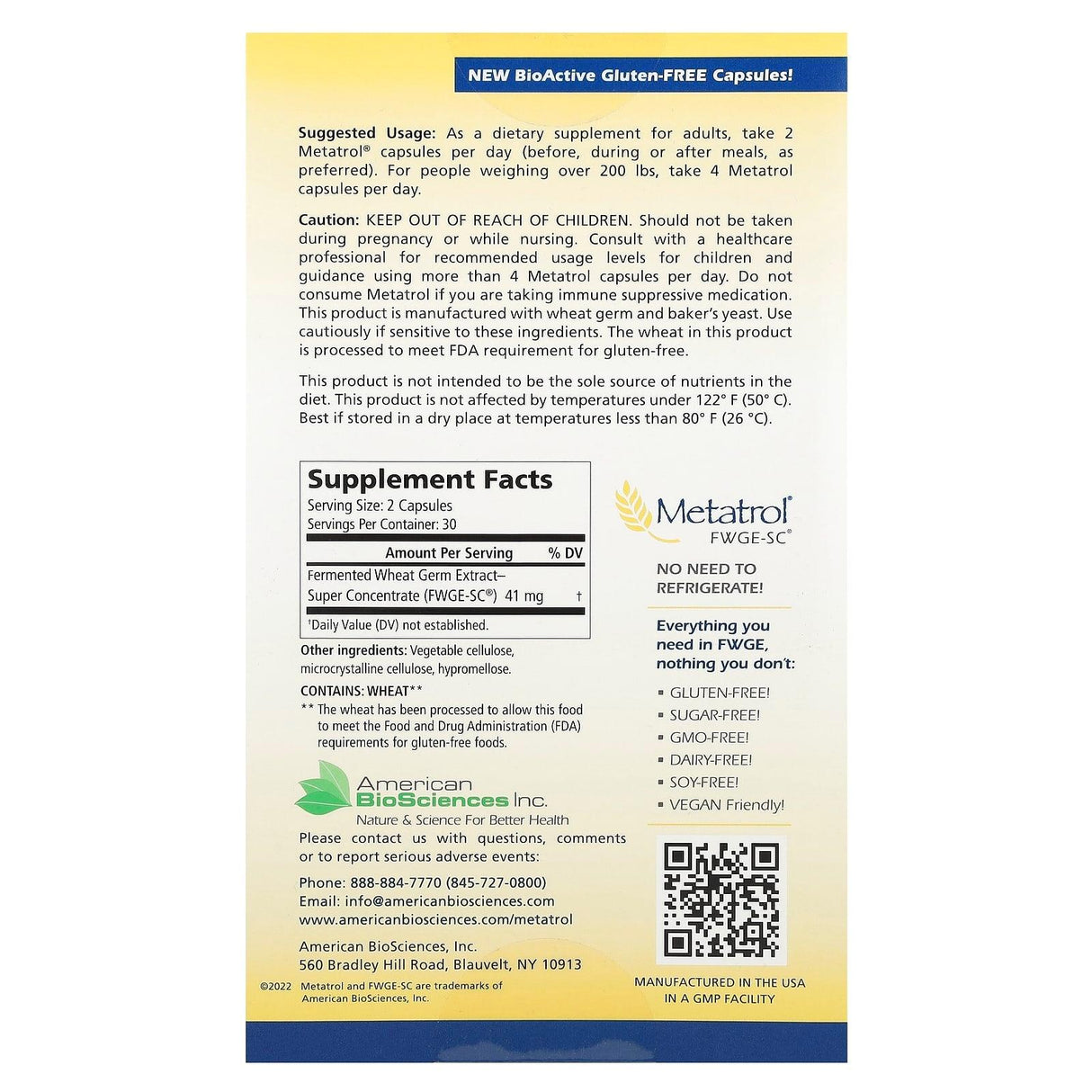 American Biosciences, Metatrol®, Fermented Wheat Germ Extract, 60 Vegetarian Capsules - Supply Center USA
