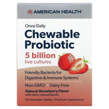 American Health, Once Daily Chewable Probiotic, Natural Strawberry, 5 Billion CFU, 30 Chewable Tablets - Supply Center USA