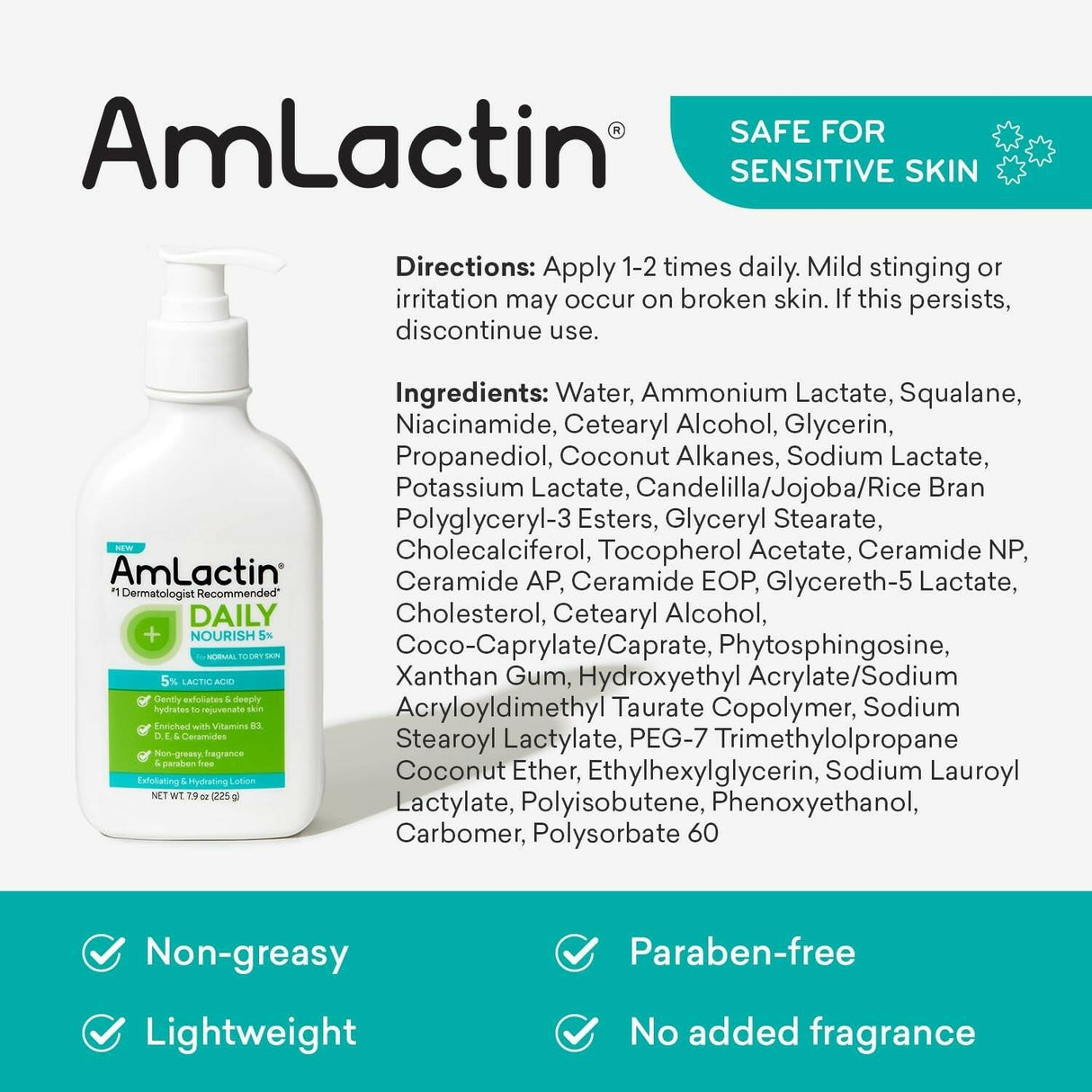 Amlactin Daily Nourish 5% - 7.9 Oz Body Lotion with 5% Lactic Acid - Exfoliator and Moisturizer for Dry Skin - Supply Center USA